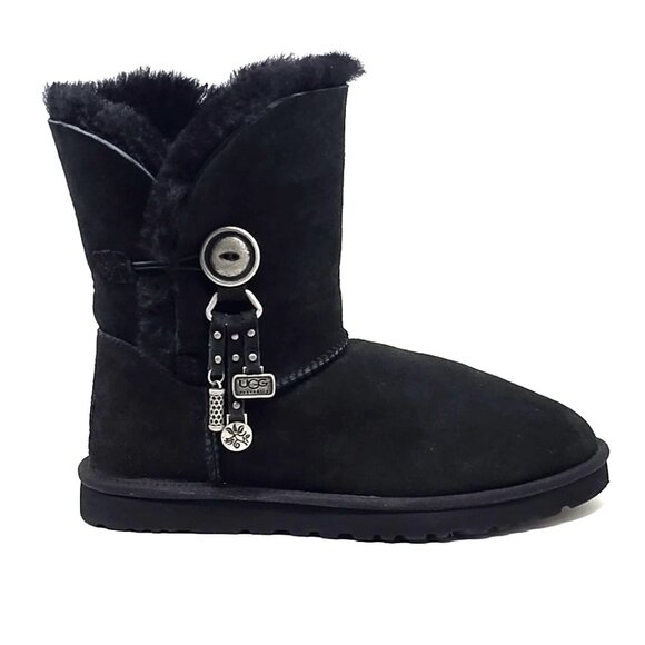 Ugg Azalea Charms Black Suede Short Shearling Sherpa Bootie Boot Women's Size 9 - Picture 6 of 12